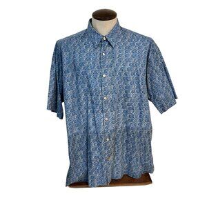 Tori Richard Mens Hawaiian Aloha Shirt Blue Wave Print Short Sleeve XL